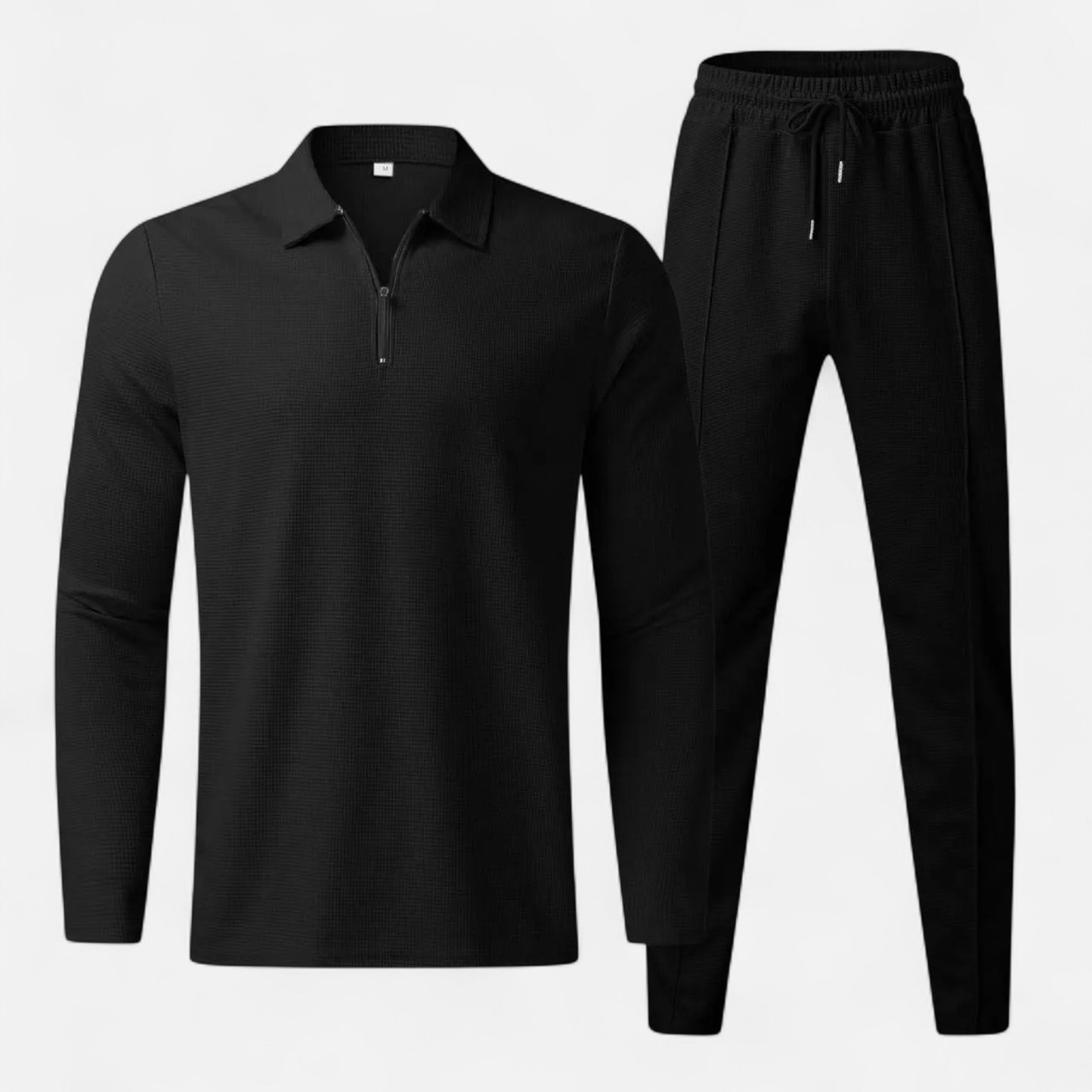 Velclairemode | Ensemble Homme Polo Manches Longues en Tissu Gaufré & Pantalon Protecteur – Confort Technique et Élégance Décontractée