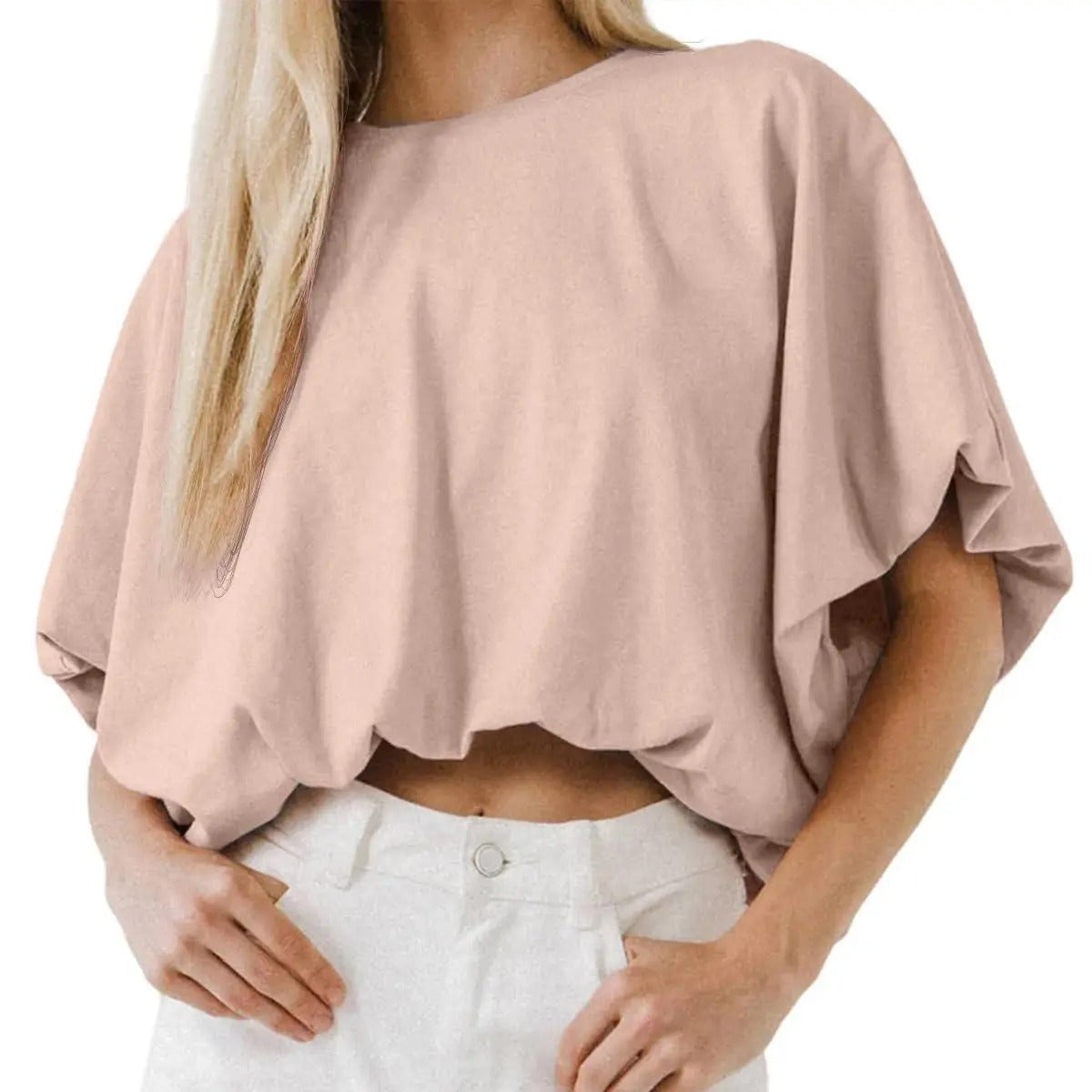 Top cropped feminino — mistura de algodão — mangas bufantes — verão