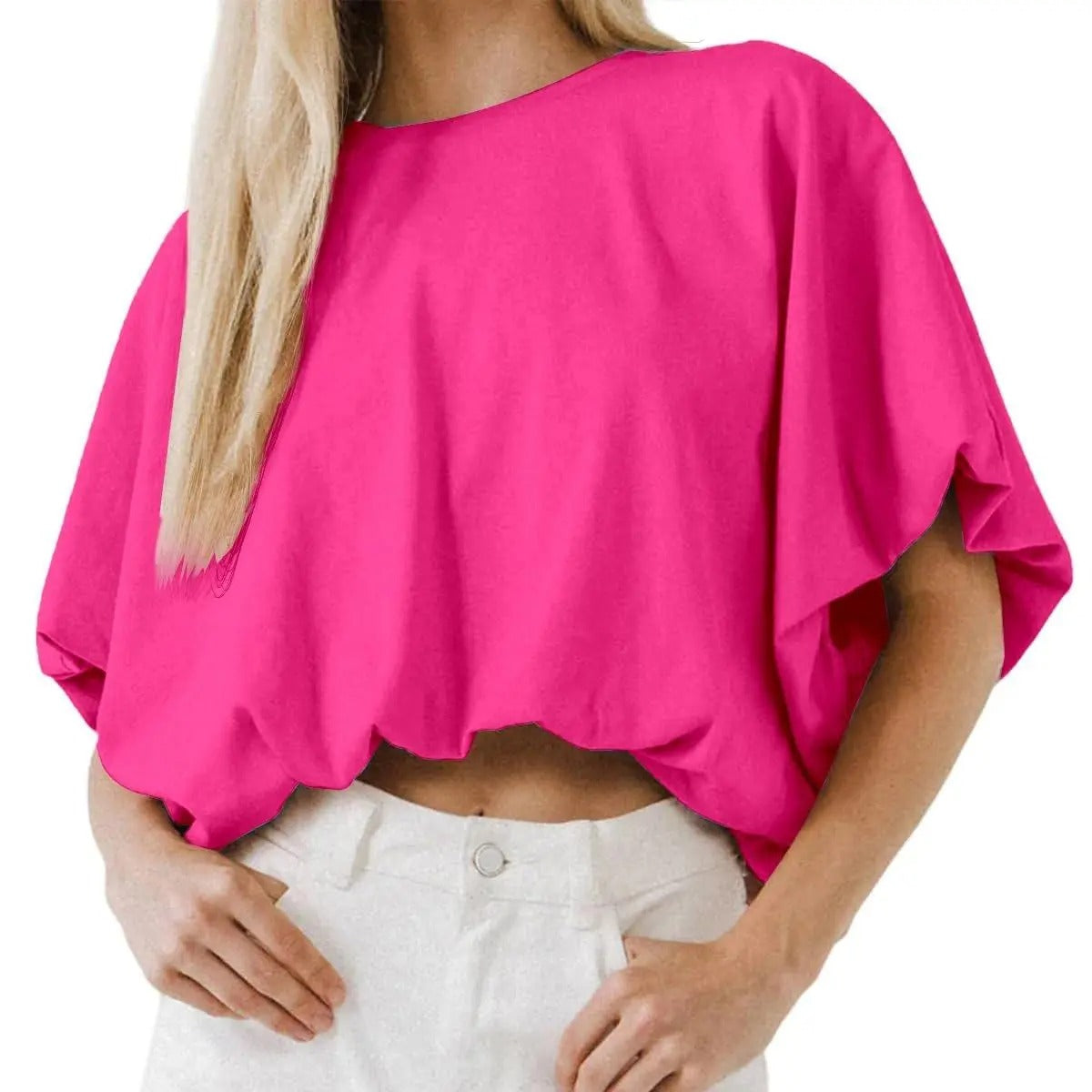Top cropped feminino — mistura de algodão — mangas bufantes — verão