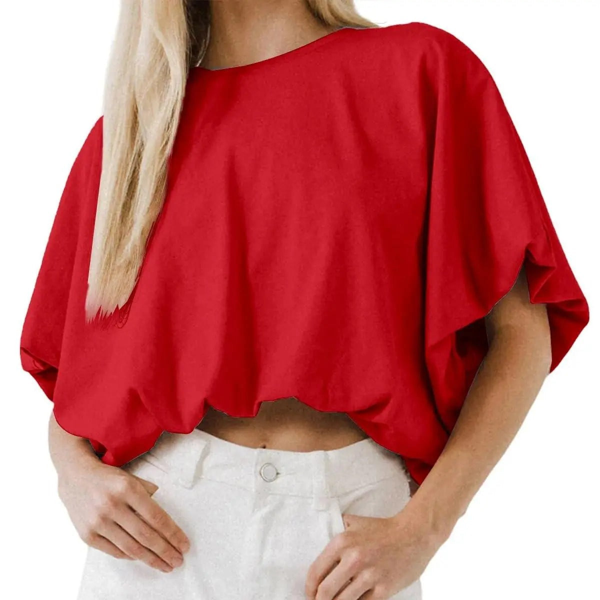 Top cropped feminino — mistura de algodão — mangas bufantes — verão