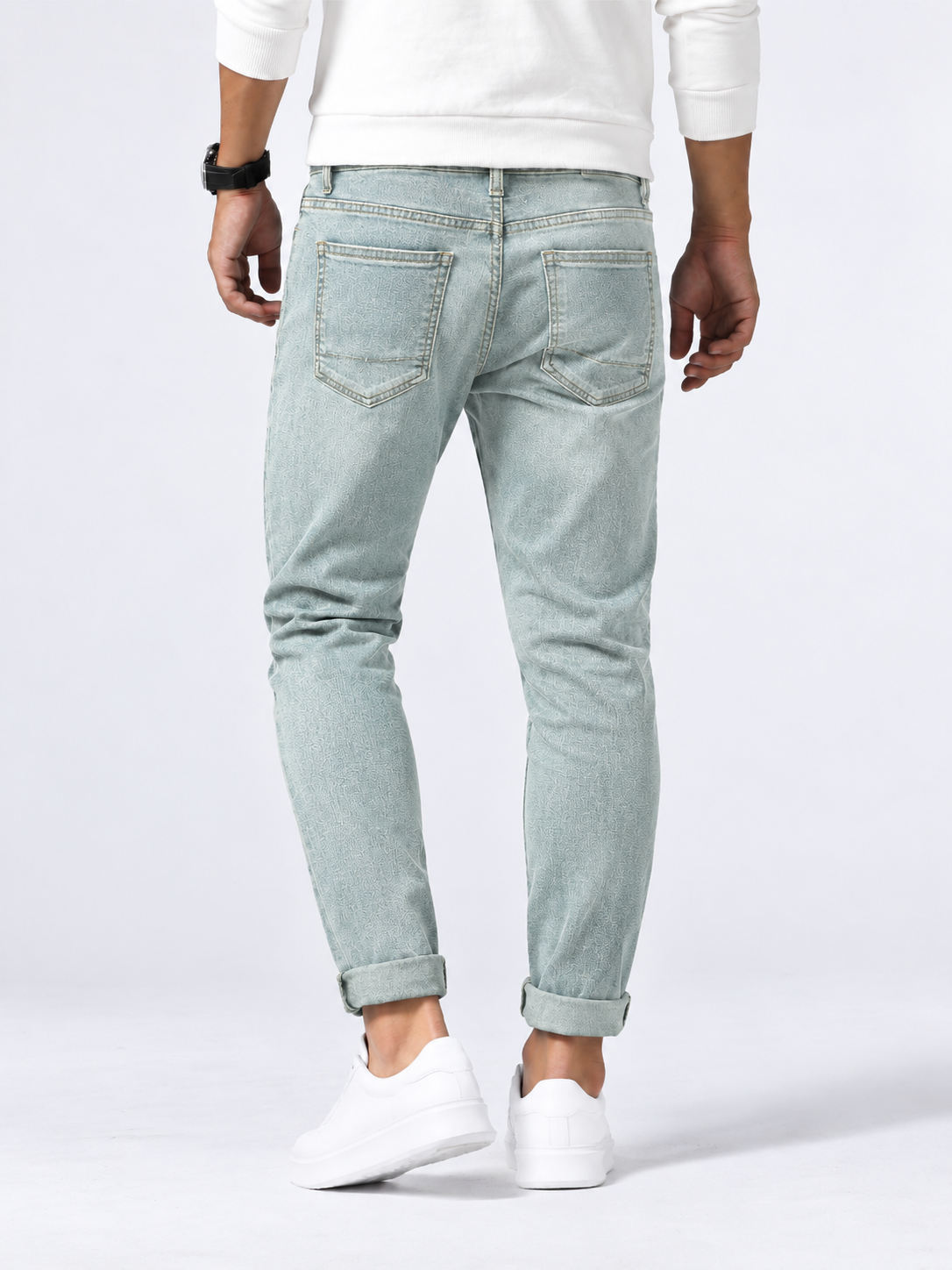 Jeans masculino de corte reto, para o dia a dia, com efeito desbotado e estilo casual atemporal