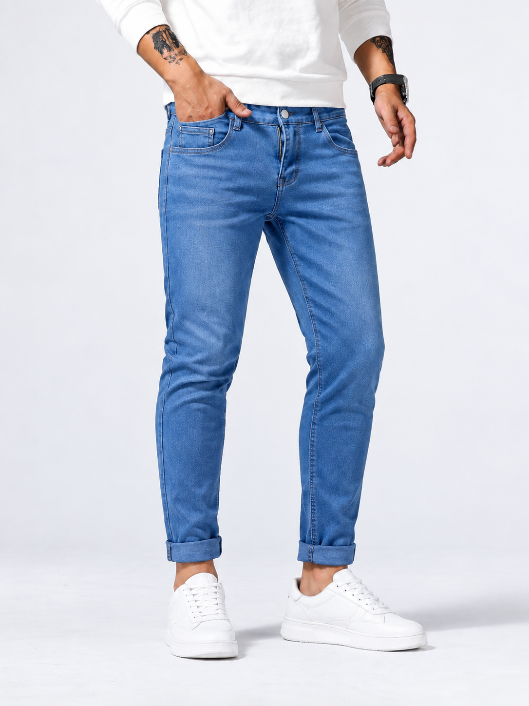 Jeans masculino de corte reto, para o dia a dia, com efeito desbotado e estilo casual atemporal