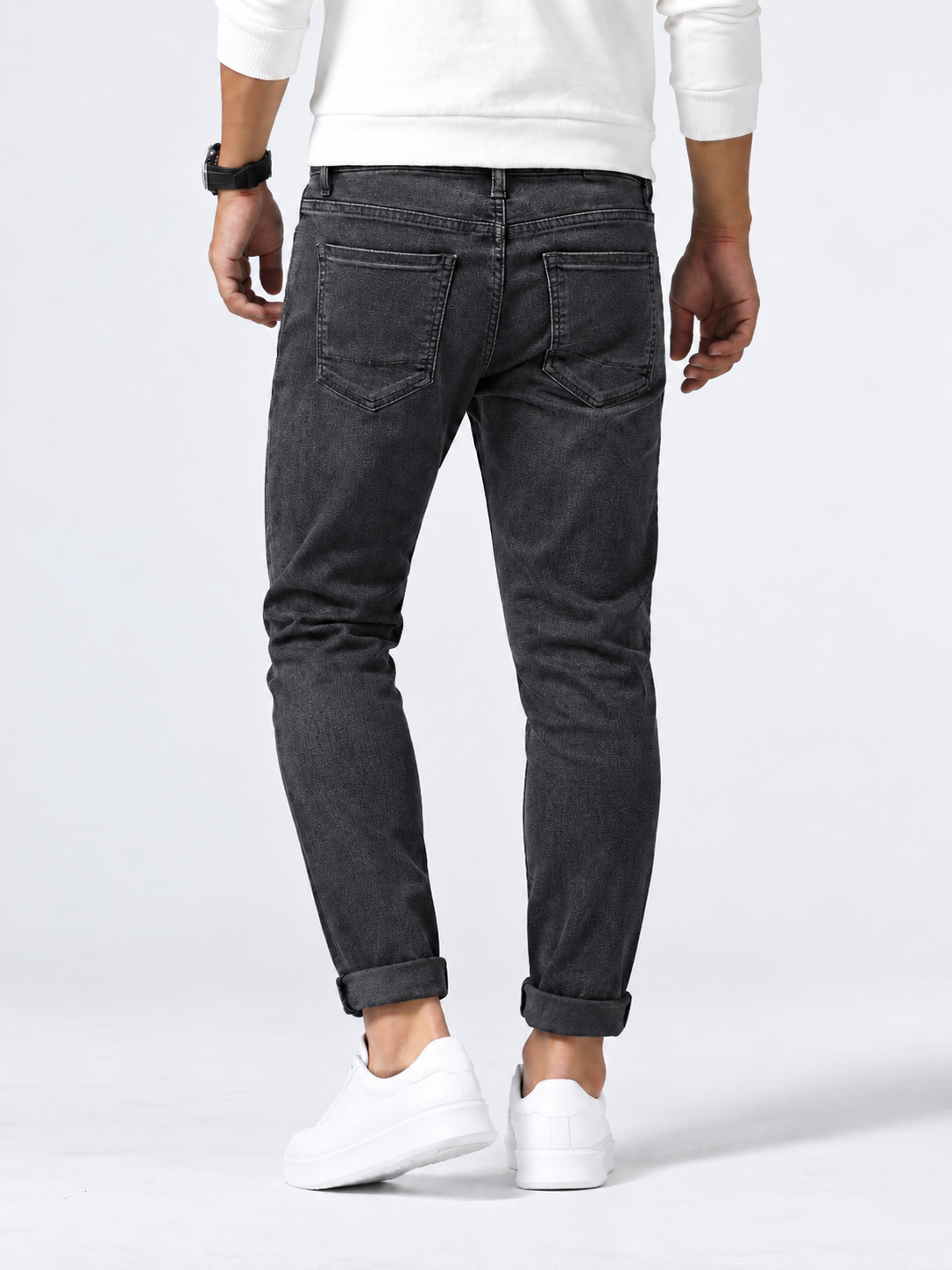 Jeans masculino de corte reto, para o dia a dia, com efeito desbotado e estilo casual atemporal