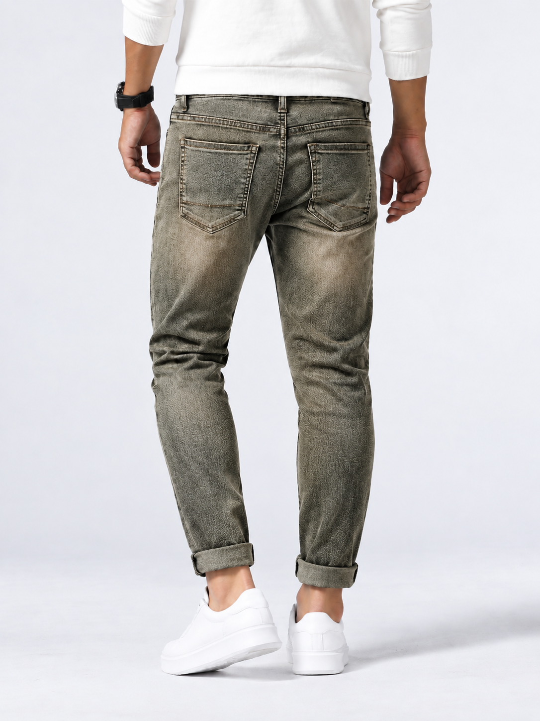 Jeans masculino de corte reto, para o dia a dia, com efeito desbotado e estilo casual atemporal