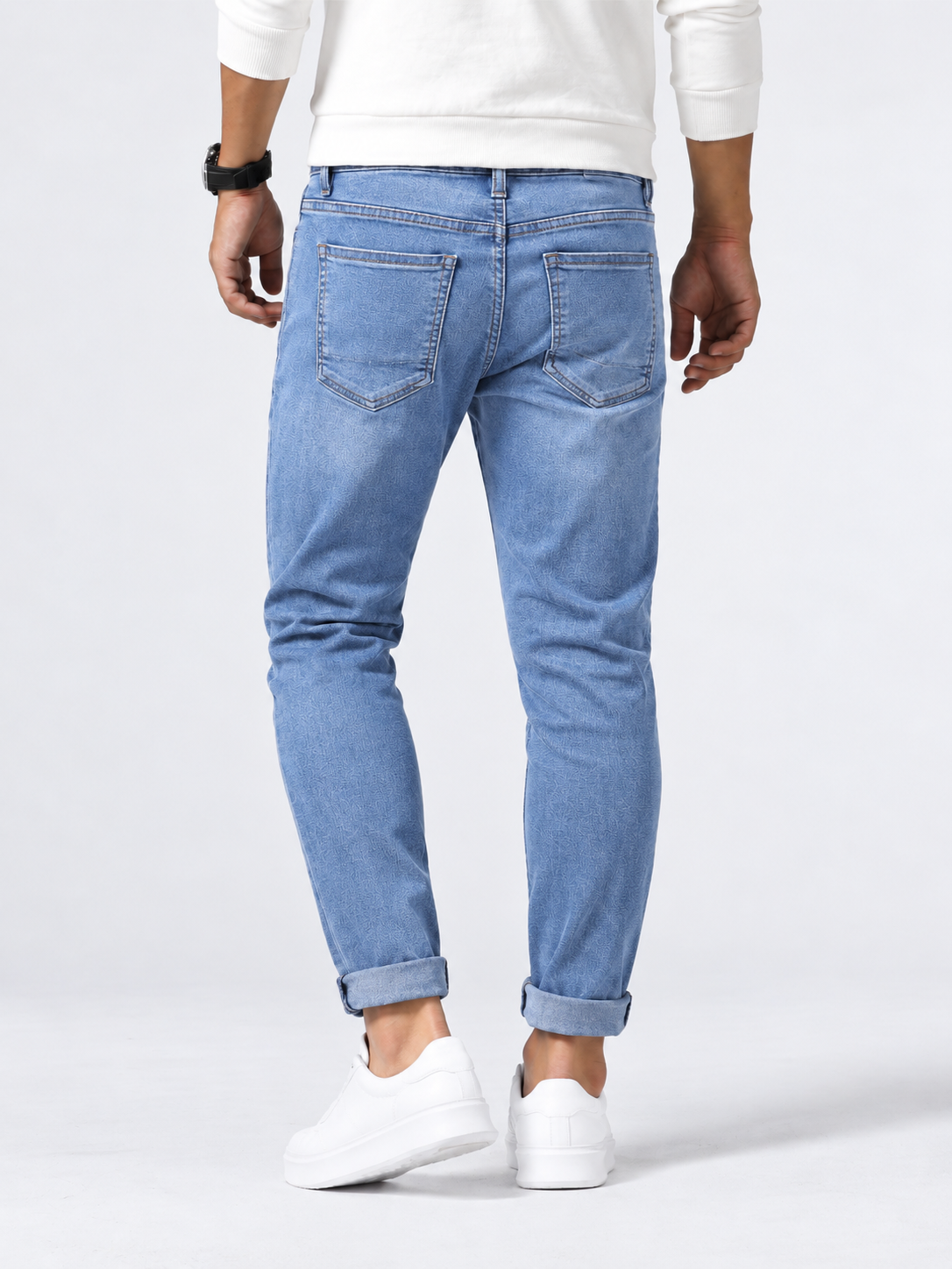 Jeans masculino de corte reto, para o dia a dia, com efeito desbotado e estilo casual atemporal