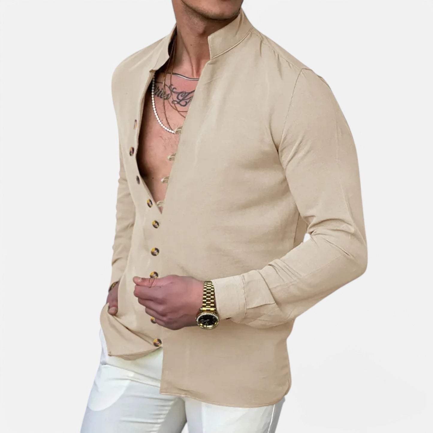 Velclairemode | Chemise Décontractée Coton-Lin à Col Henley – Légèreté Naturelle, Élégance Essentielle