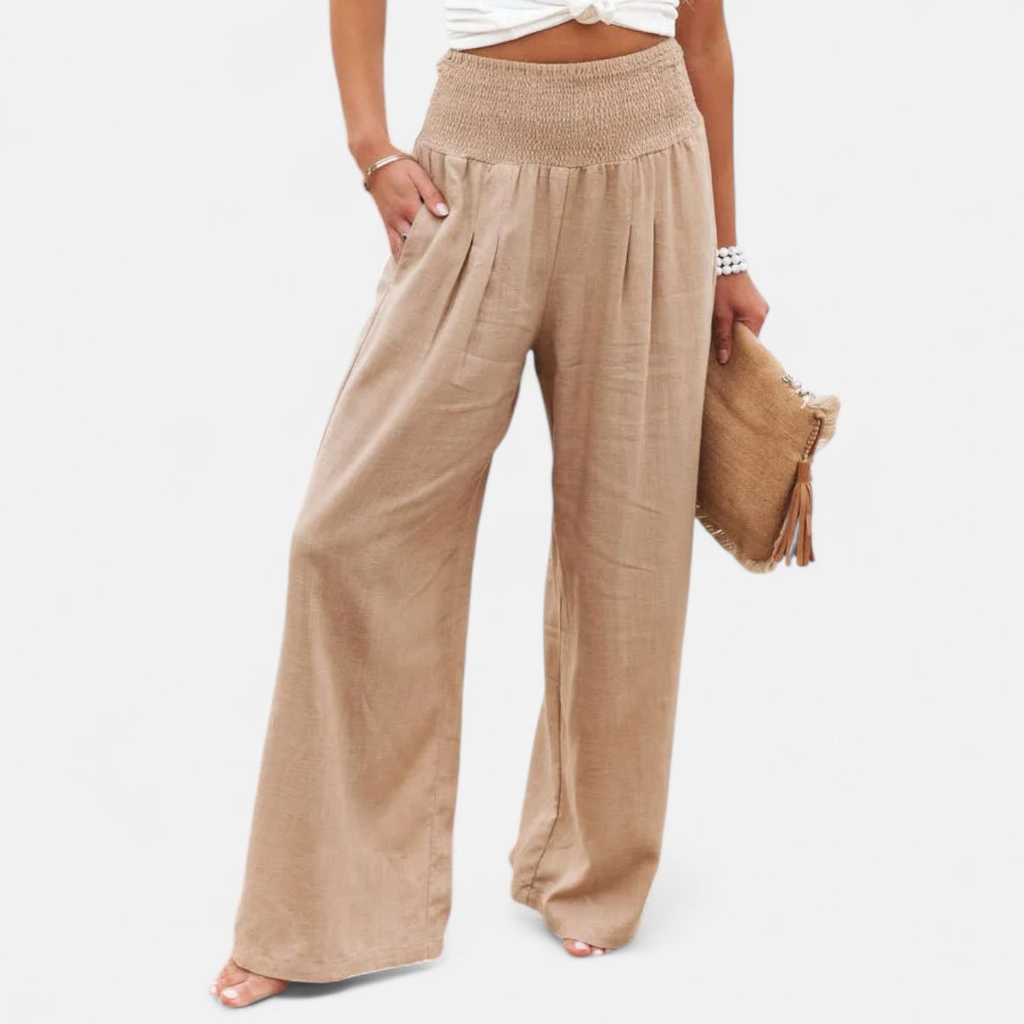 Velclairemode | Pantalon Femme Décontracté à Cordon – Taille Mi-Haute, Finition Usée Stylisée