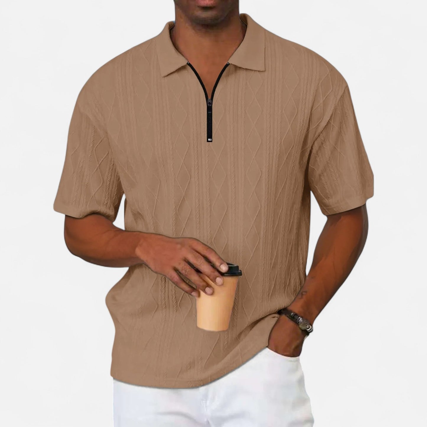 Velclairemode | Polo Homme Été en Jacquard Texturé – Manches Courtes, Uni Élégant à Rayures Subtiles