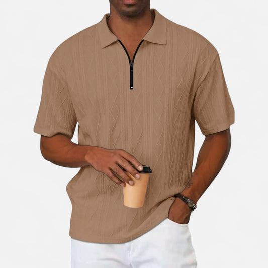 Velclairemode | Polo Homme Été en Jacquard Texturé – Manches Courtes, Uni Élégant à Rayures Subtiles
