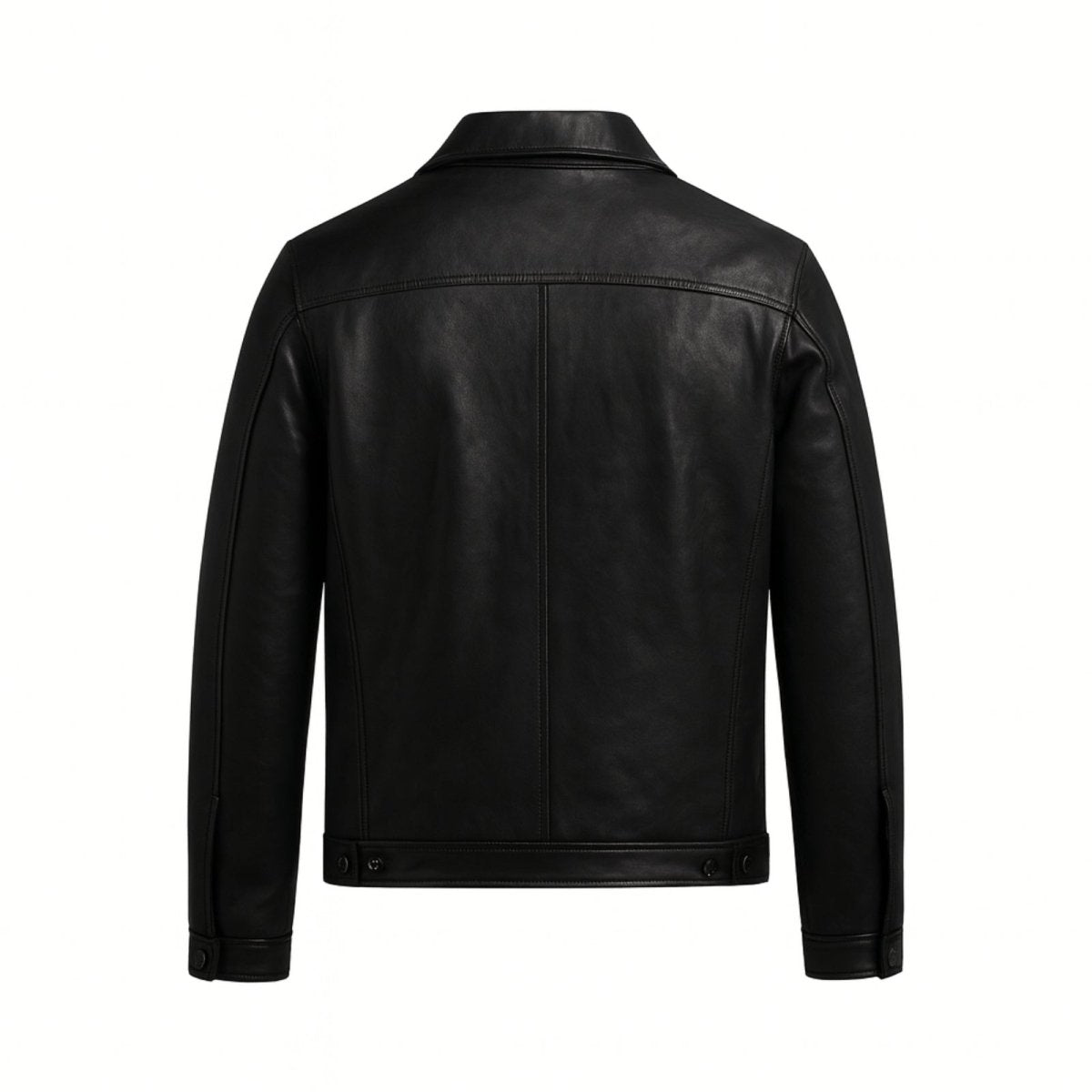 Blouson Trucker en Cuir Nappa d'Agneau Pleine Fleur pour Homme Coupe Ajustée
