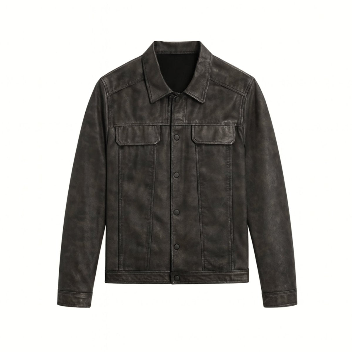 Blouson Trucker en Cuir Nappa d'Agneau Pleine Fleur pour Homme Coupe Ajustée