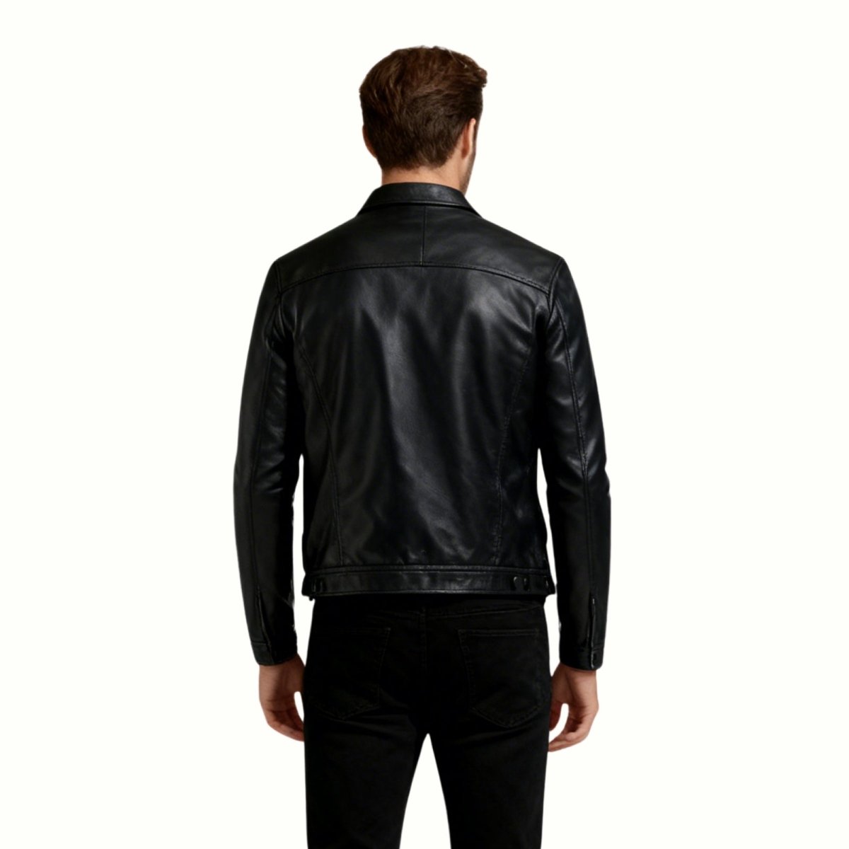 Blouson Trucker en Cuir Nappa d'Agneau Pleine Fleur pour Homme Coupe Ajustée
