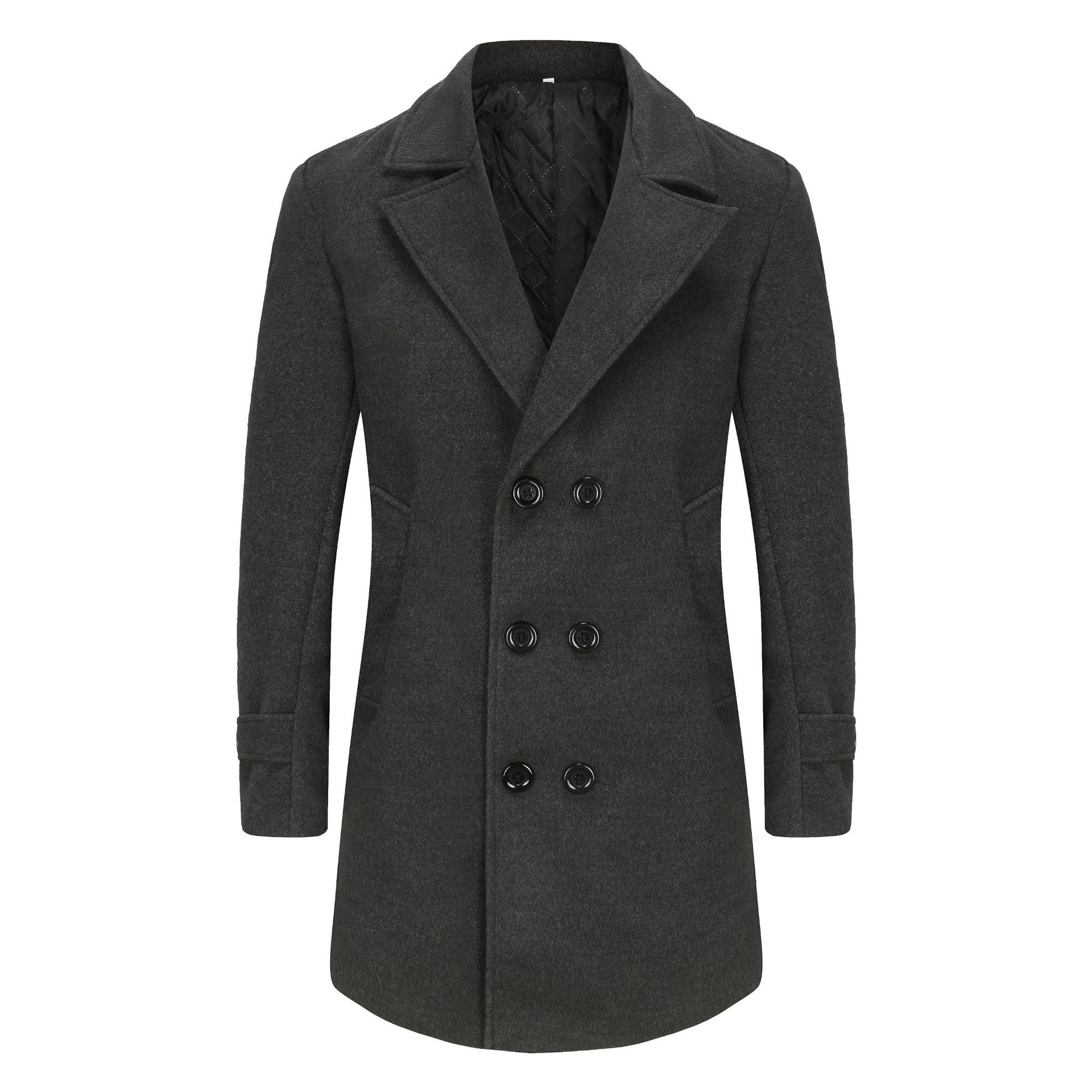 Men's Elegant Long Wool Coat with Double-Breasted Buttons for Cold Season