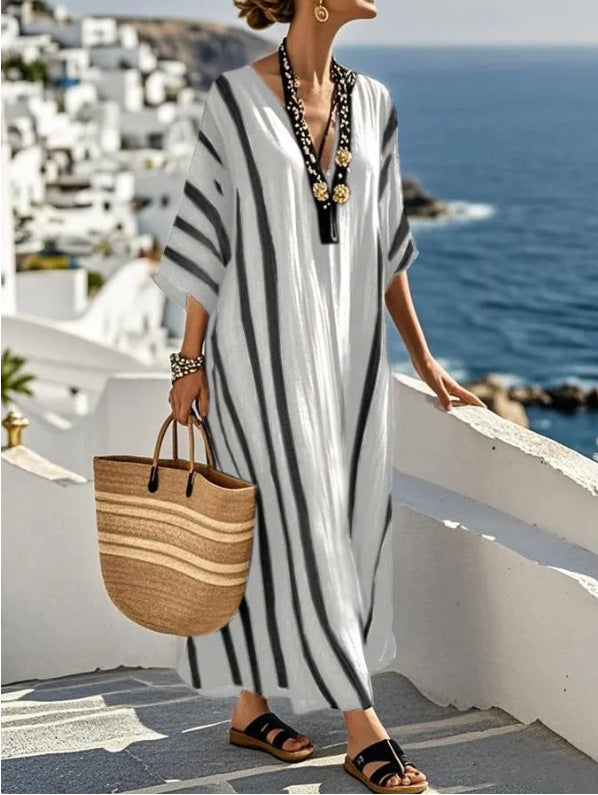 Kaftan long pour femme | coupe droite ample | robe décontractée été