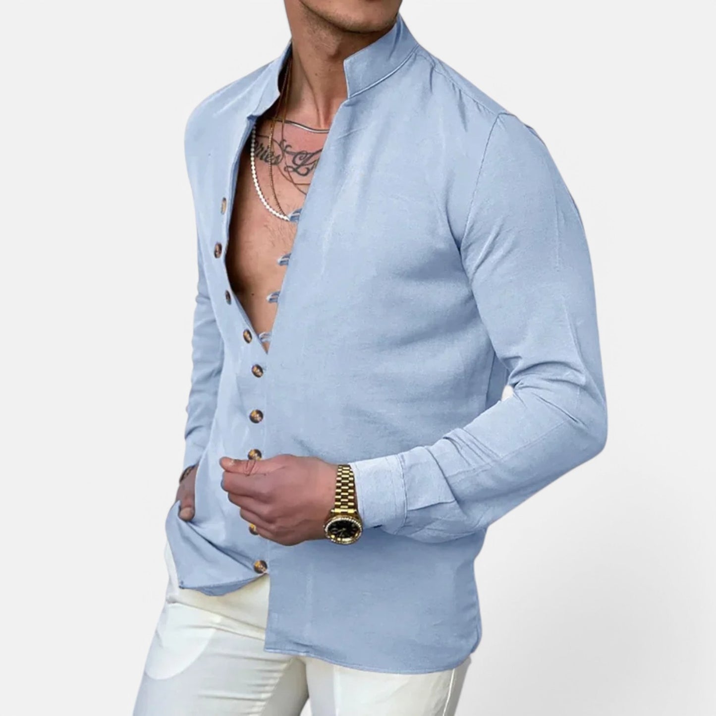Velclairemode | Chemise Décontractée Coton-Lin à Col Henley – Légèreté Naturelle, Élégance Essentielle