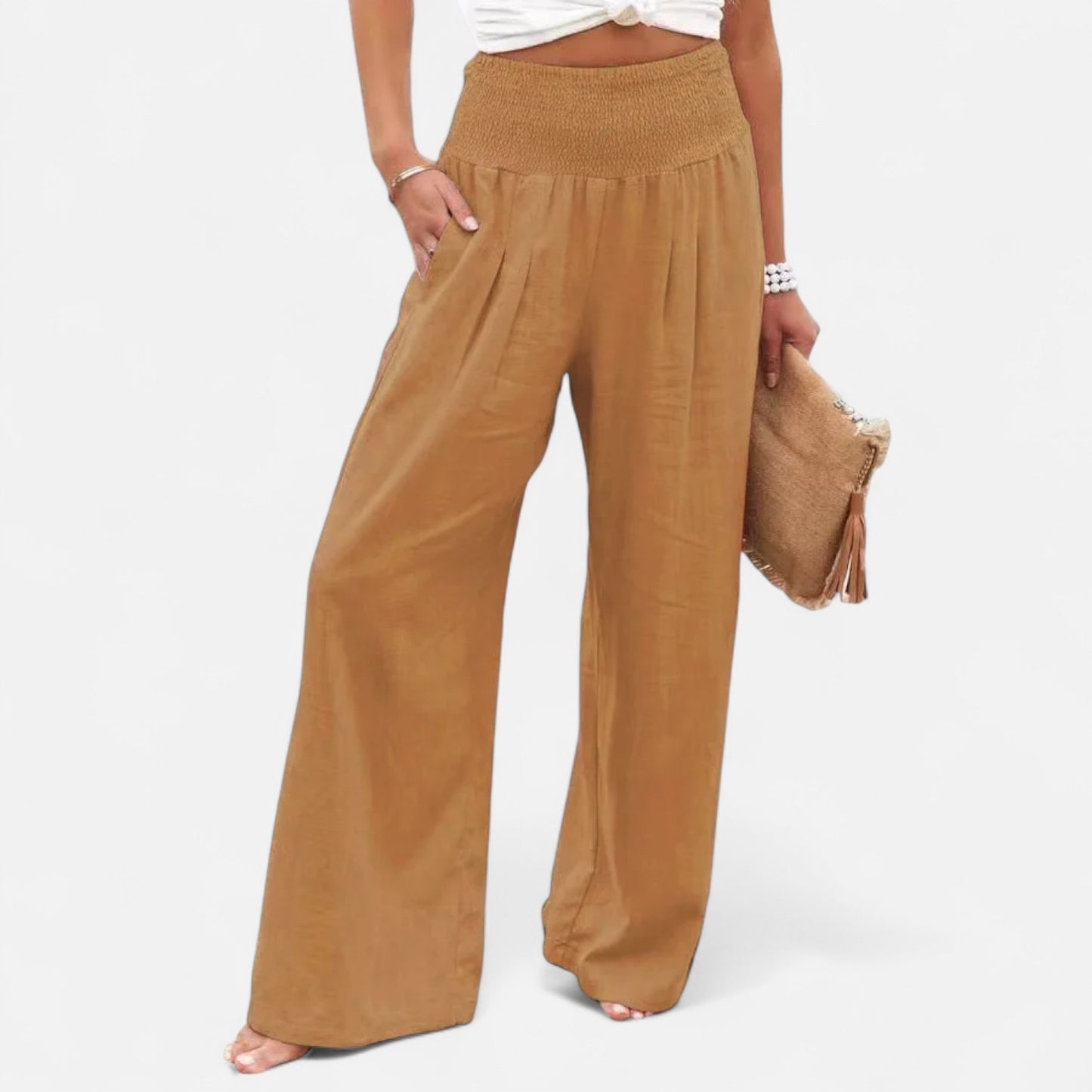 Velclairemode | Pantalon Femme Décontracté à Cordon – Taille Mi-Haute, Finition Usée Stylisée