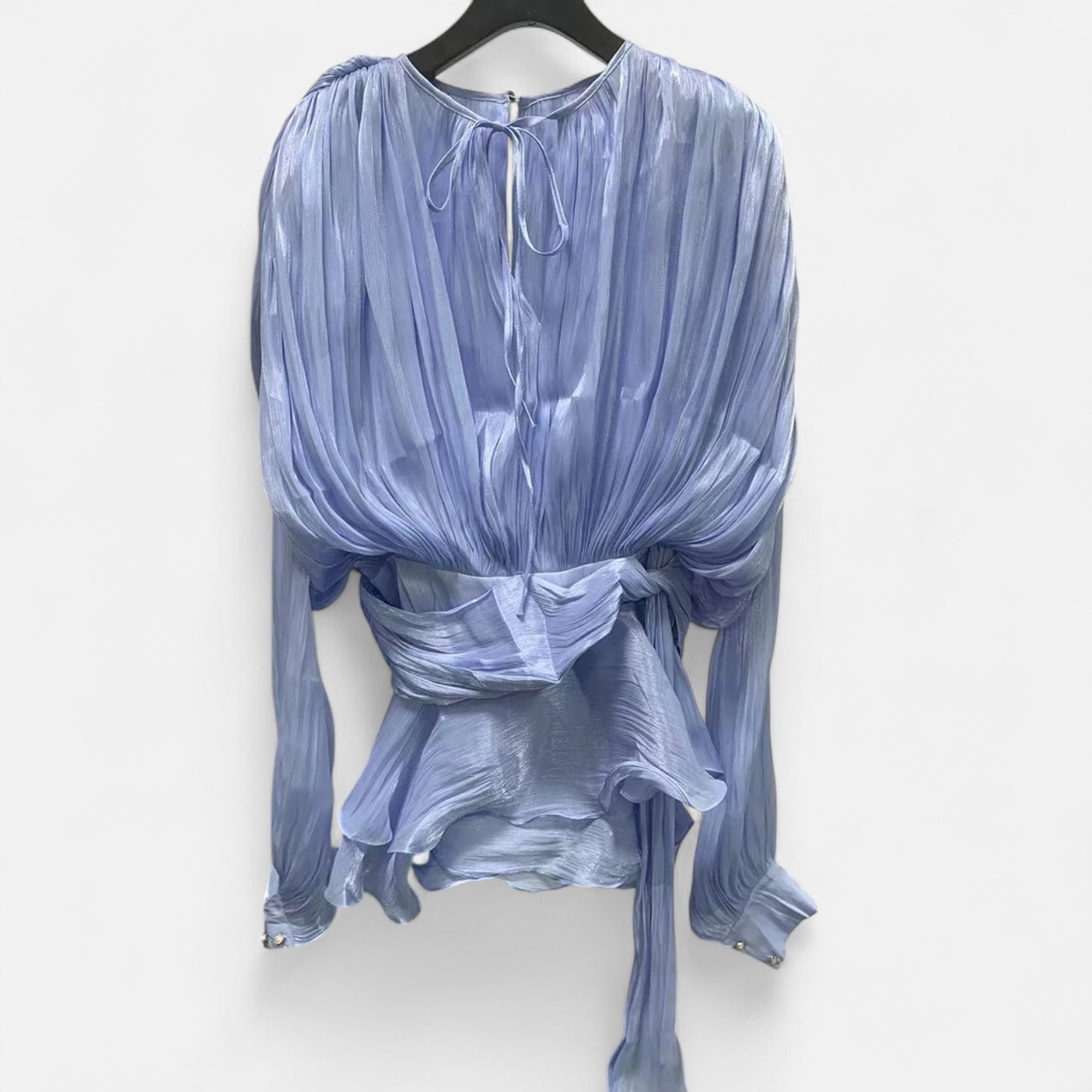 Velclairemode | Robe-Chemise Mini Femme Unie – Col V, Manches Longues, Détail Lacé & Design Structuré