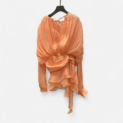 Velclairemode | Robe-Chemise Mini Femme Unie – Col V, Manches Longues, Détail Lacé & Design Structuré
