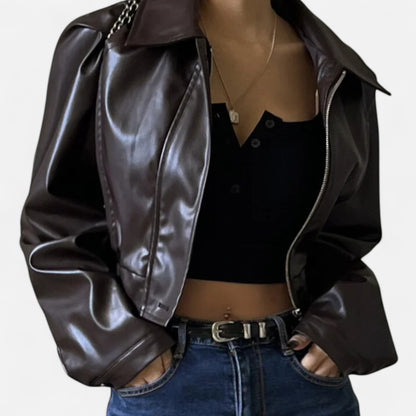 Velclairemode | Veste Courte Femme en Cuir – Col Revers & Attitude Sculptée