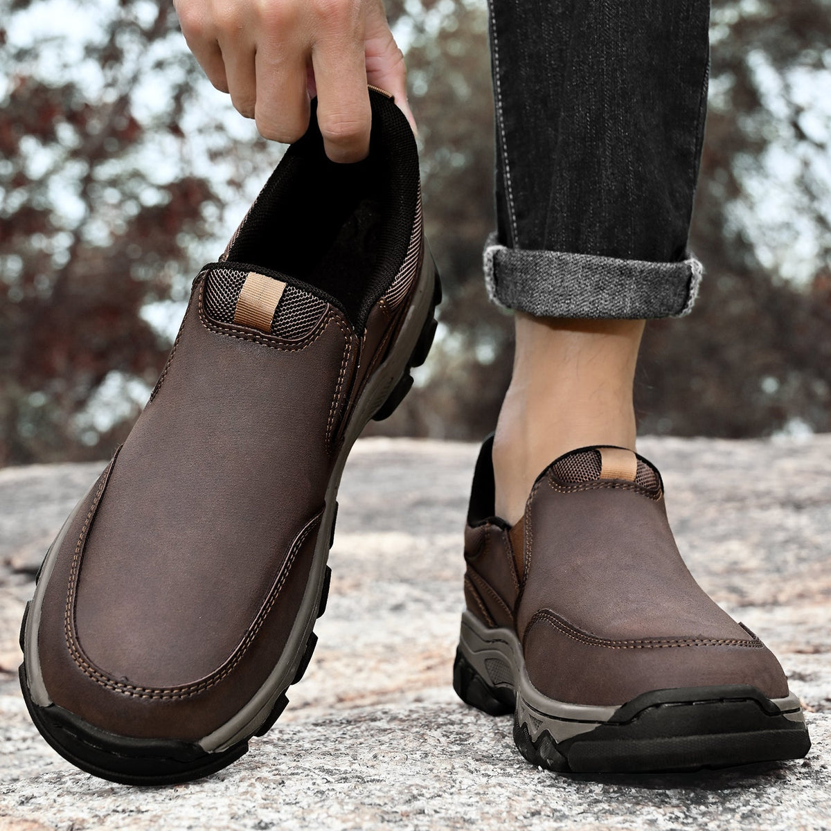 Scarpe da uomo in pelle senza lacci, da ufficio, fodera traspirante, suola antiscivolo