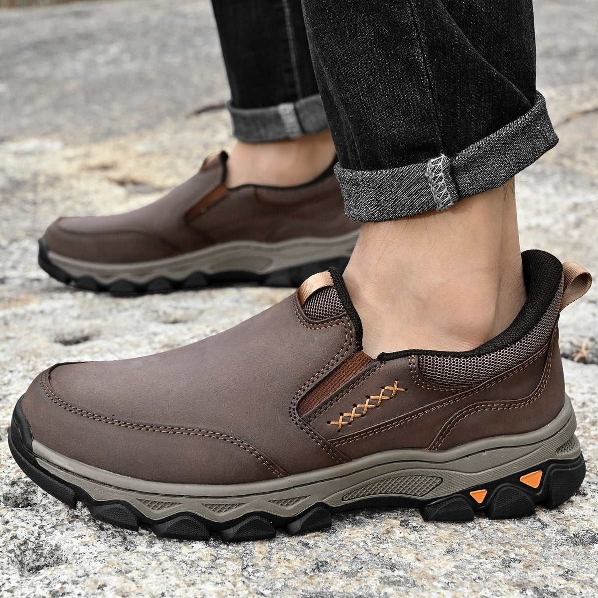 Scarpe da uomo in pelle senza lacci, da ufficio, fodera traspirante, suola antiscivolo