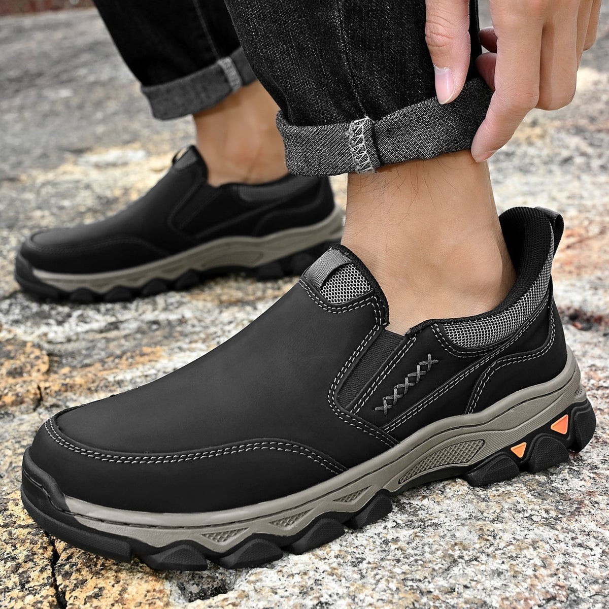 Scarpe da uomo in pelle senza lacci, da ufficio, fodera traspirante, suola antiscivolo