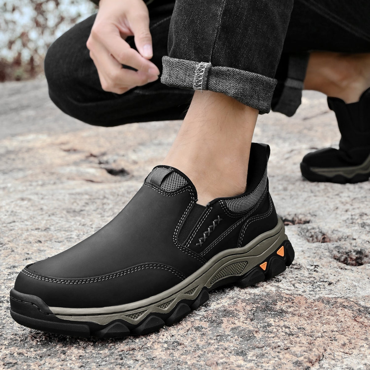 Scarpe da uomo in pelle senza lacci, da ufficio, fodera traspirante, suola antiscivolo