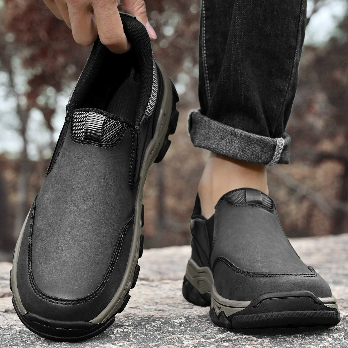 Scarpe da uomo in pelle senza lacci, da ufficio, fodera traspirante, suola antiscivolo