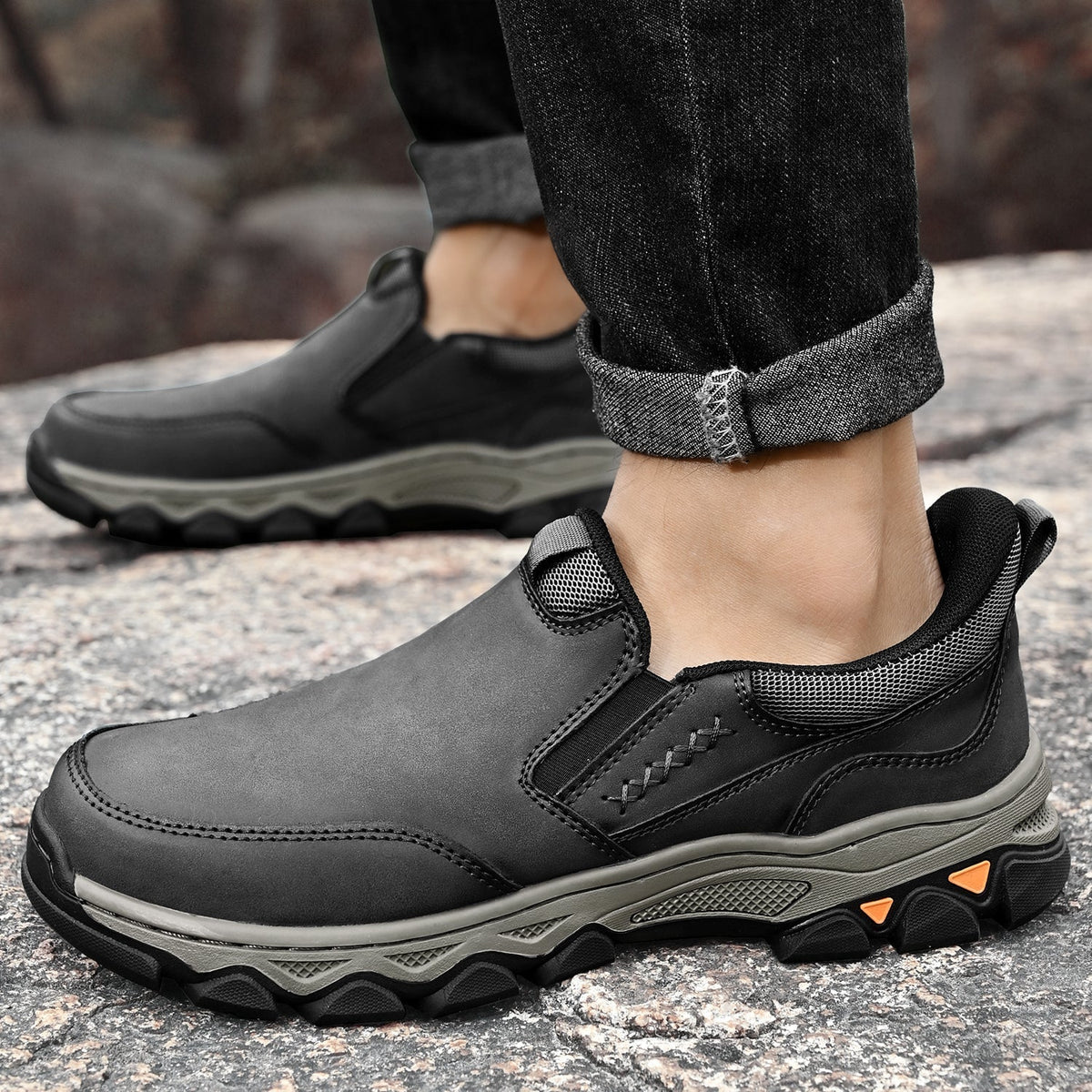 Scarpe da uomo in pelle senza lacci, da ufficio, fodera traspirante, suola antiscivolo