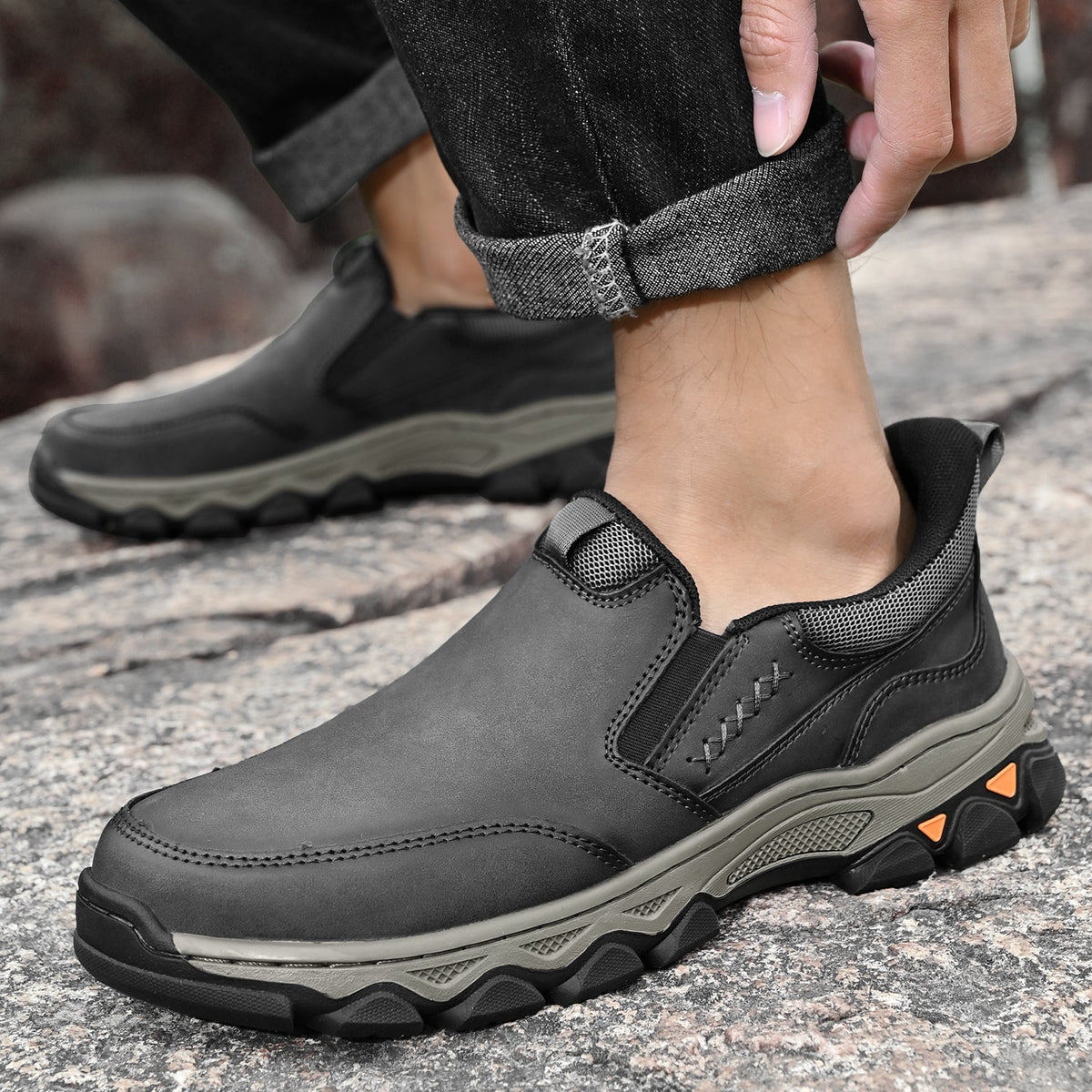 Scarpe da uomo in pelle senza lacci, da ufficio, fodera traspirante, suola antiscivolo
