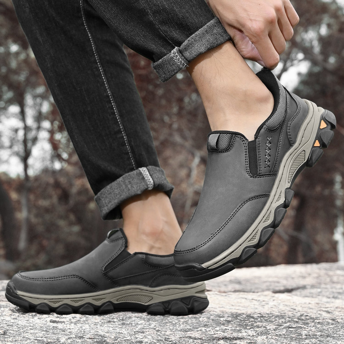 Scarpe da uomo in pelle senza lacci, da ufficio, fodera traspirante, suola antiscivolo