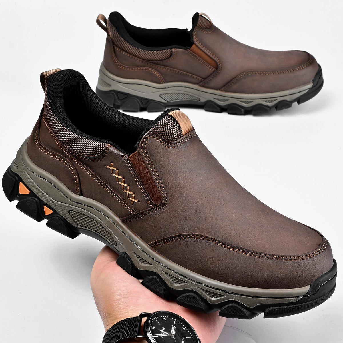 Scarpe da uomo in pelle senza lacci, da ufficio, fodera traspirante, suola antiscivolo