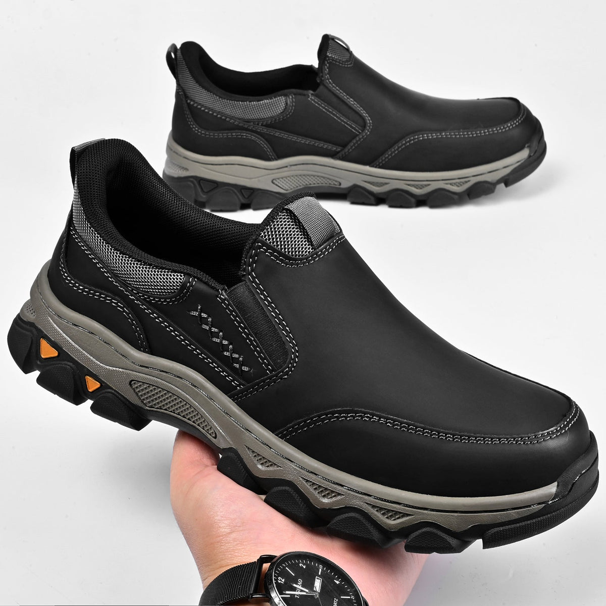 Scarpe da uomo in pelle senza lacci, da ufficio, fodera traspirante, suola antiscivolo