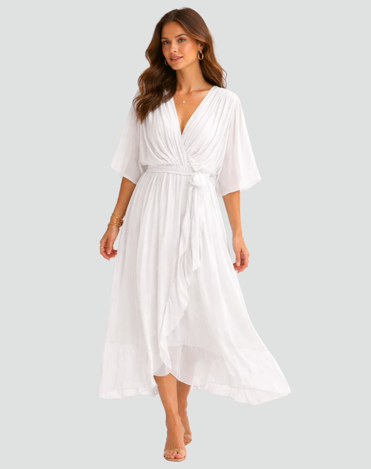 Robe Midi Croisée À Taille Nouée