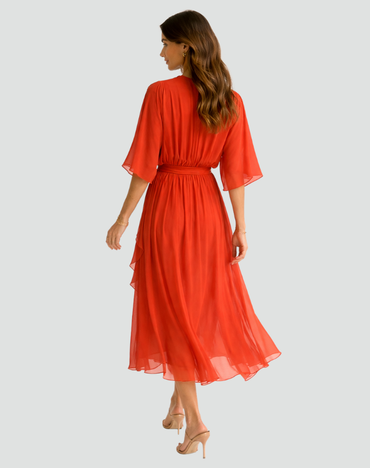 Robe Midi Croisée À Taille Nouée
