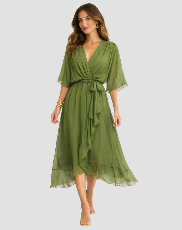 Robe Midi Croisée À Taille Nouée