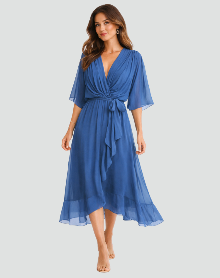 Robe Midi Croisée À Taille Nouée