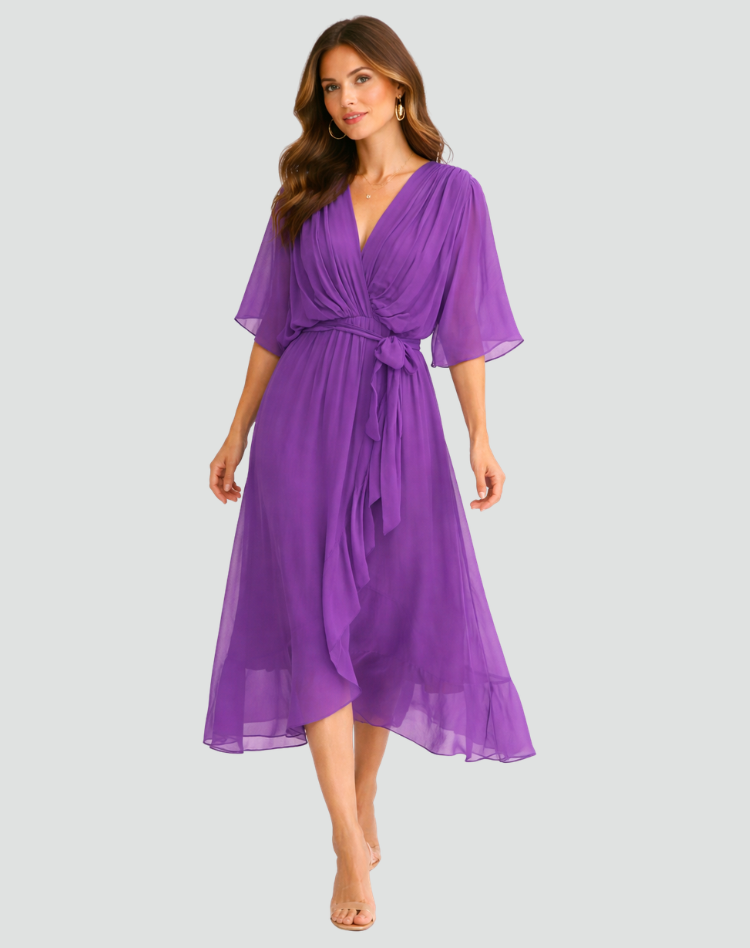 Robe Midi Croisée À Taille Nouée