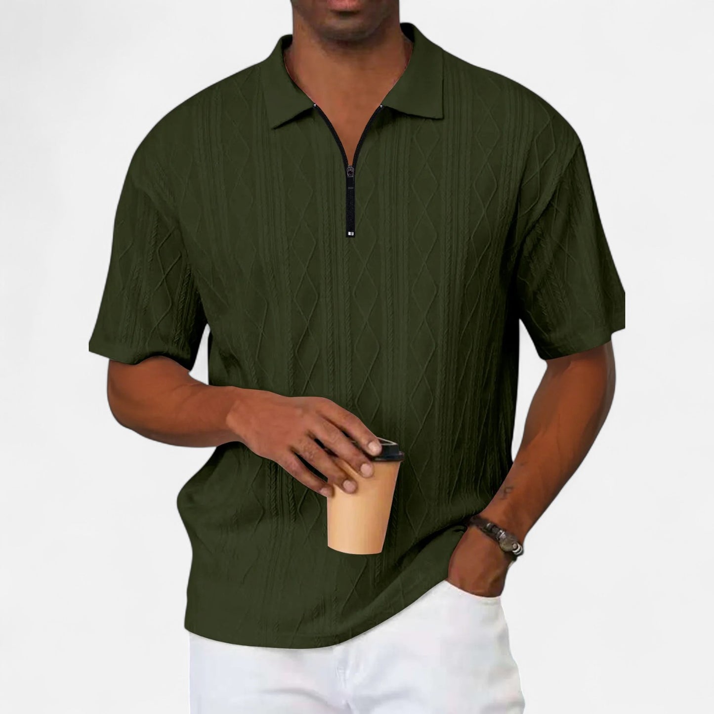 Velclairemode | Polo Homme Été en Jacquard Texturé – Manches Courtes, Uni Élégant à Rayures Subtiles