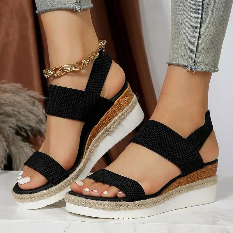 Sandalias de Plataforma con Tirantes Elásticos y Suela Dentada para Mujer
