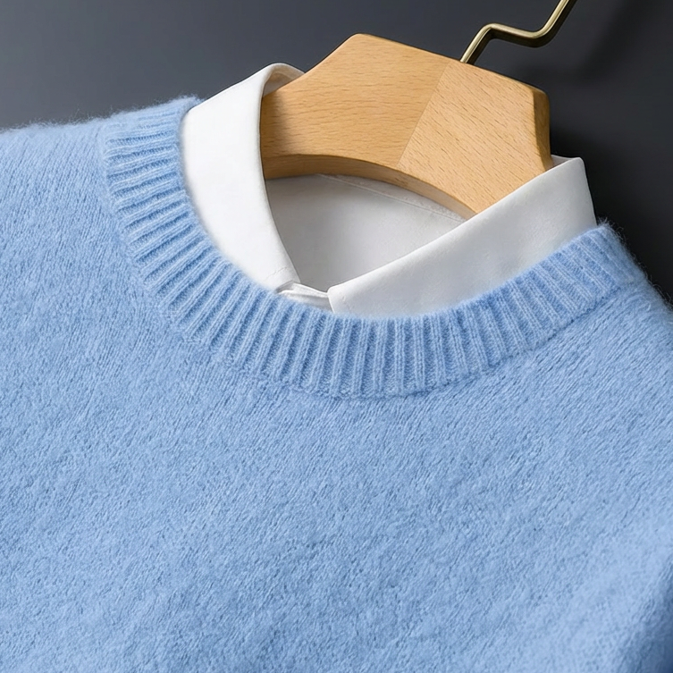 Herrechic kashmirpullover til hverdagsbrug, blød og figursyet med lange ærmer