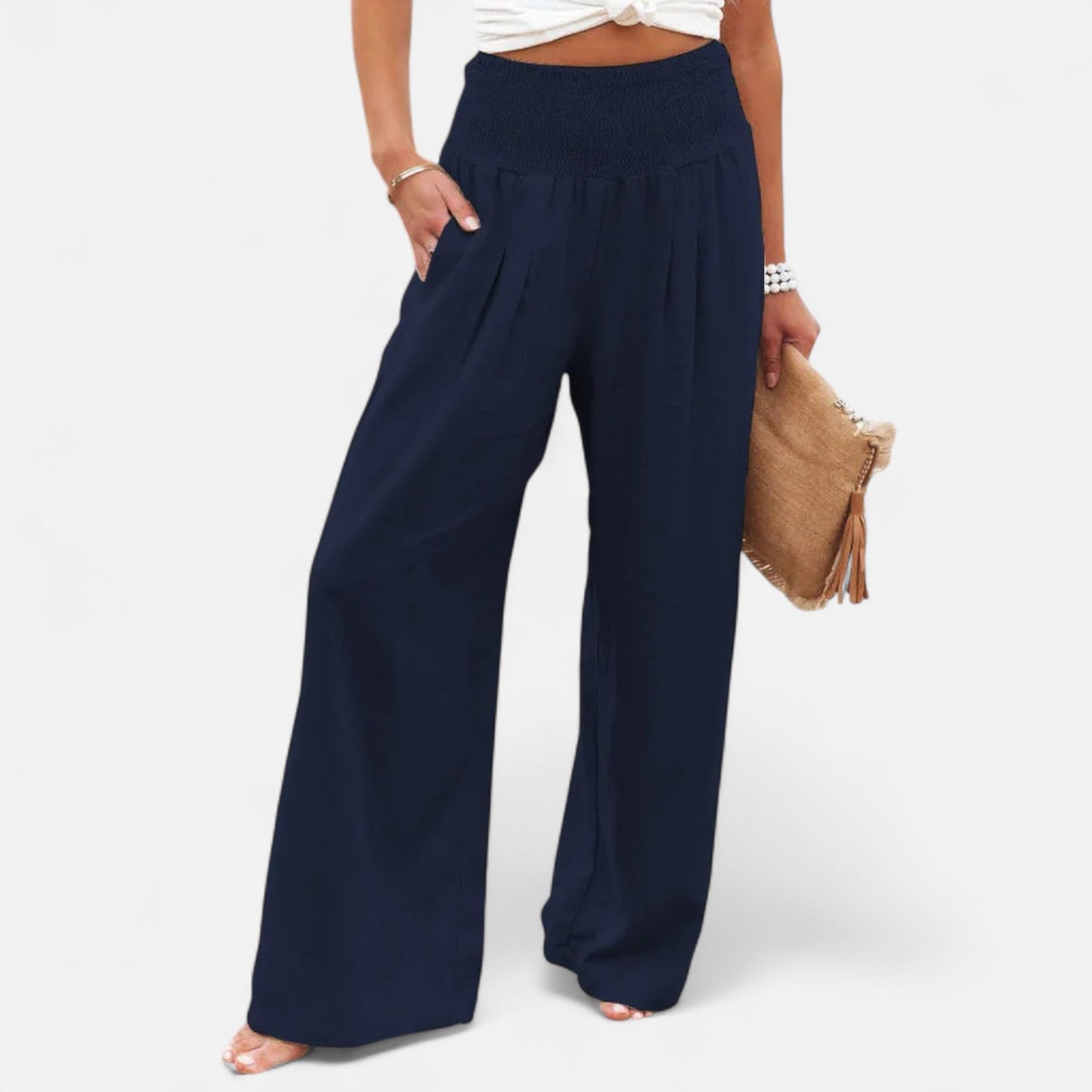 Velclairemode | Pantalon Femme Décontracté à Cordon – Taille Mi-Haute, Finition Usée Stylisée
