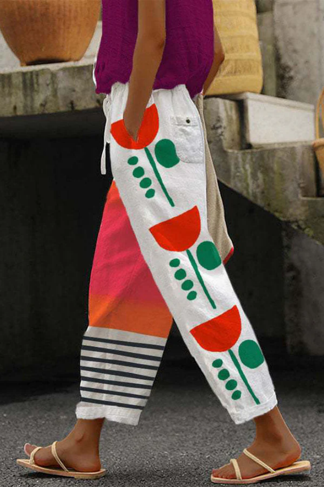 Pantalon Décontracté À Imprimé Abstrait