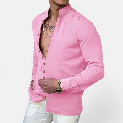 Velclairemode | Chemise Décontractée Coton-Lin à Col Henley – Légèreté Naturelle, Élégance Essentielle