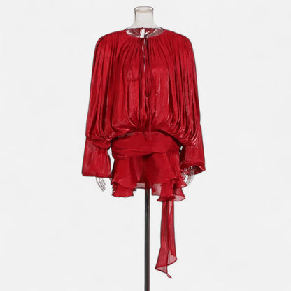Velclairemode | Robe-Chemise Mini Femme Unie – Col V, Manches Longues, Détail Lacé & Design Structuré