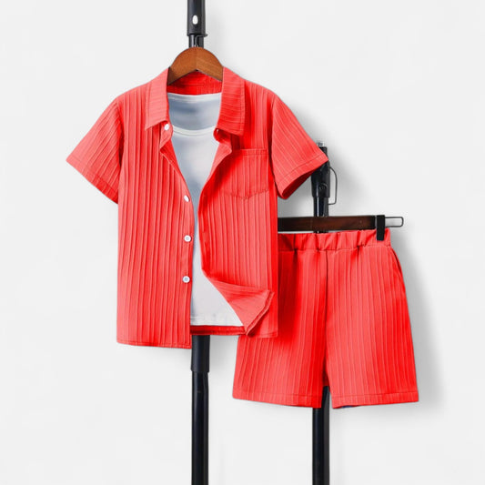 Velclairemode | Ensemble Été Garçon – Chemise Unie Légère & Short Décontracté, Élégance Fraîche et Confort Naturel