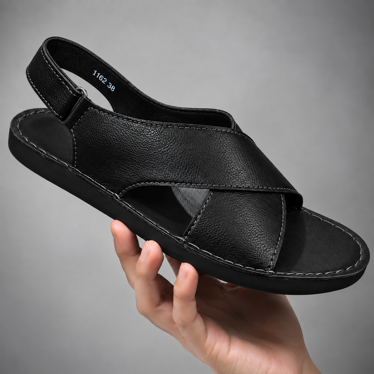 Sandálias masculinas de caminhada em couro com fechamento de velcro