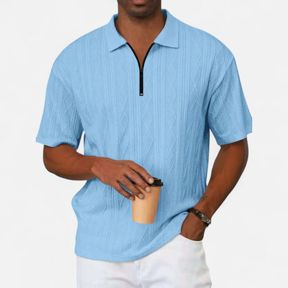 Velclairemode | Polo Homme Été en Jacquard Texturé – Manches Courtes, Uni Élégant à Rayures Subtiles