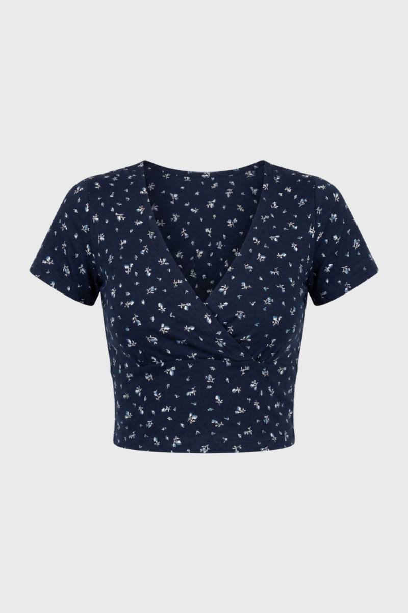 Top cropped cache-cœur feminino com mangas curtas e decote em V — para o dia a dia