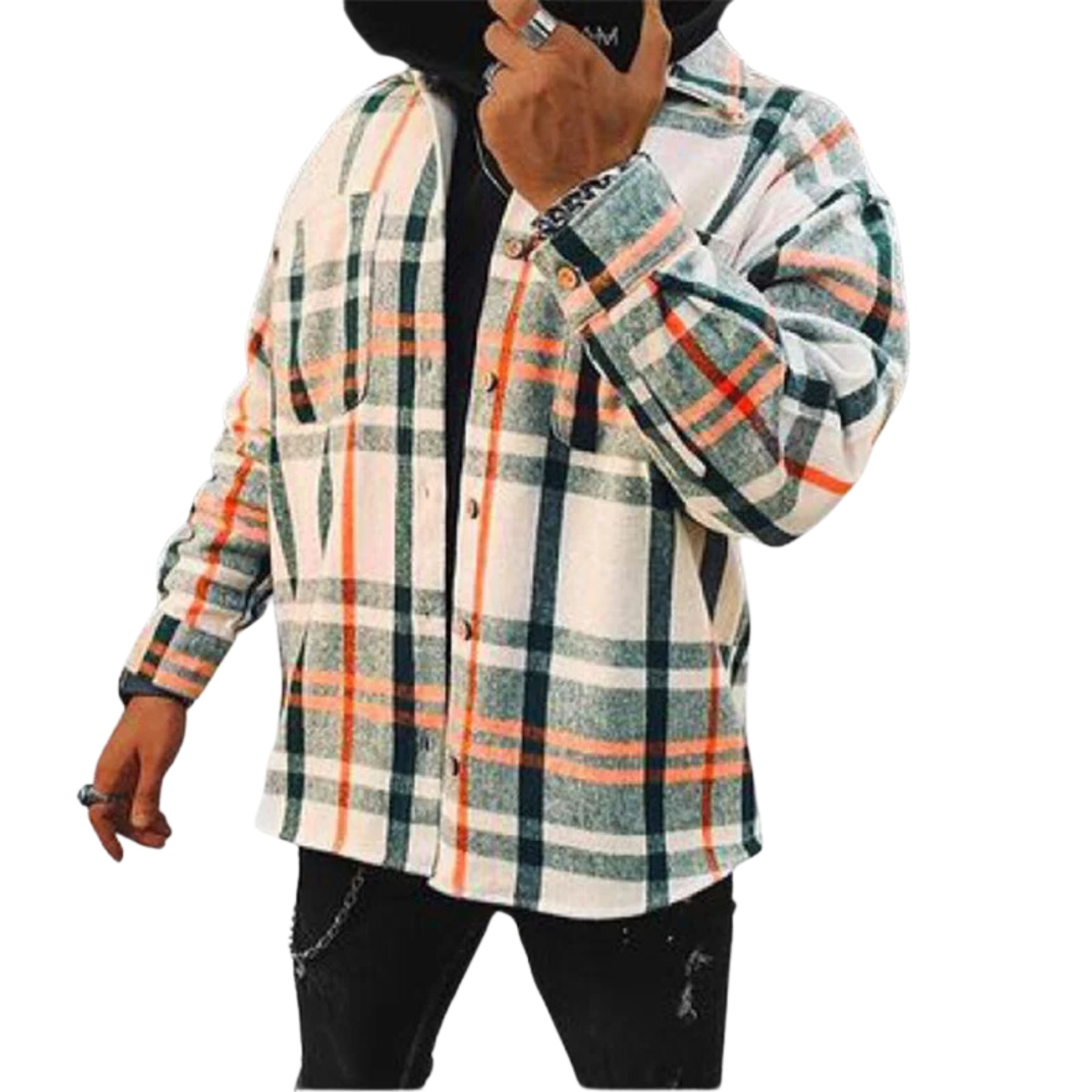 Hverdagsoverhemd til mænd i afslappet stil, flannel og uld, ternet, med button-down-krave og foer